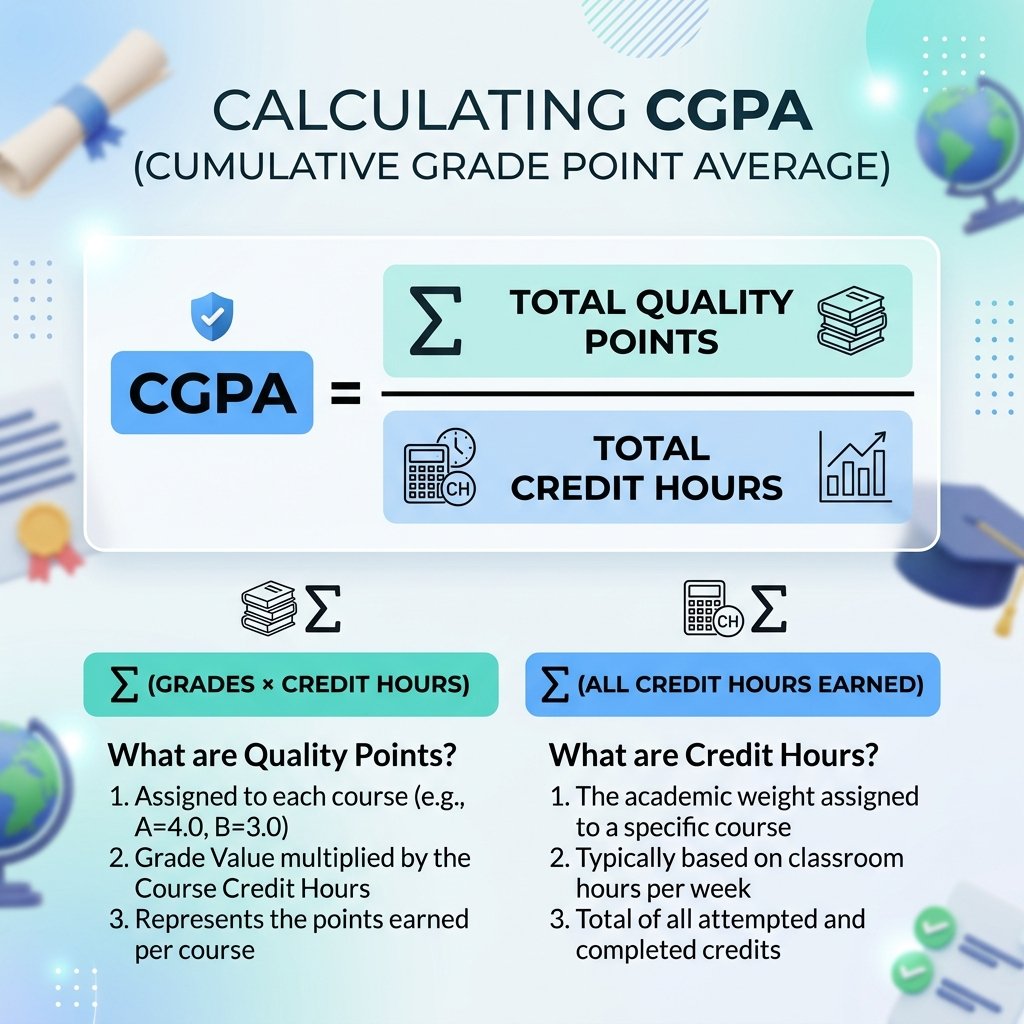 CGPA Formula Infographic - Total Quality Points ÷ Total Credit Hours